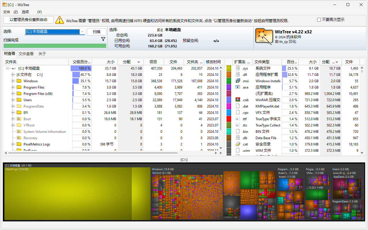 查找大文件(WizTree)4.22汉化去广告便携版